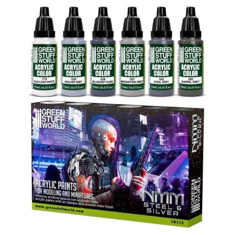 Green Stuff World 10113 Zestaw 6 farb - NMM Steel and Silver